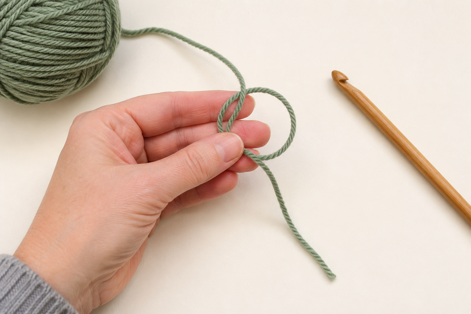 Loose yarn loop for the first step of a crochet magic circle